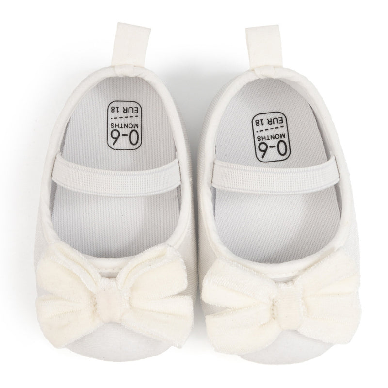 Baby Girls Bow Slip On Anti Skid White Bellies Booties-BT5460