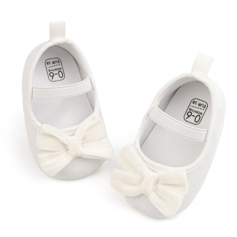 Baby Girls Bow Slip On Anti Skid White Bellies Booties-BT5460