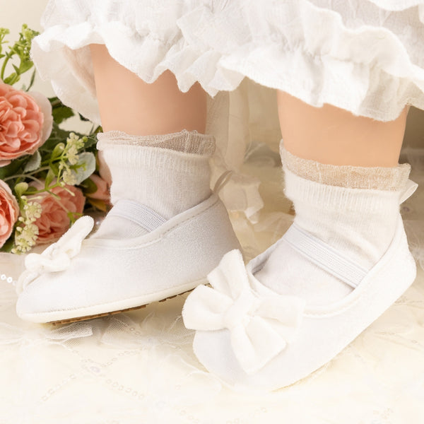 Baby Girls Bow Slip On Anti Skid White Bellies Booties-BT5460