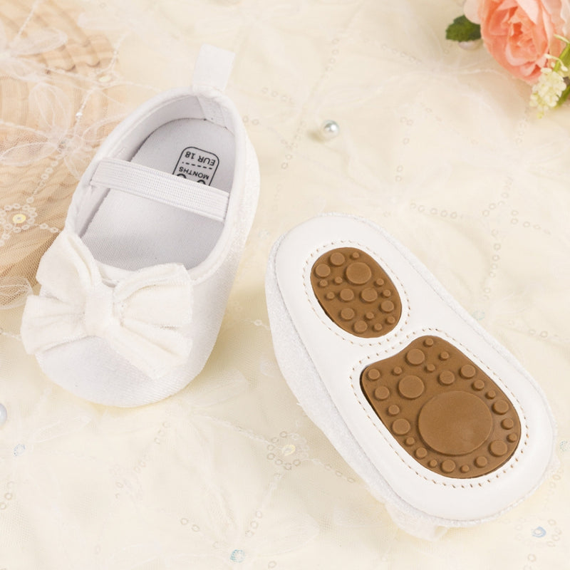 Baby Girls Bow Slip On Anti Skid White Bellies Booties-BT5460
