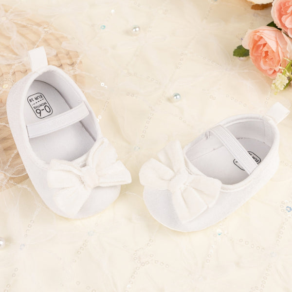 Baby Girls Bow Slip On Anti Skid White Bellies Booties-BT5460