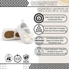 Baby Girls Bow Slip On Anti Skid White Bellies Booties-BT5460