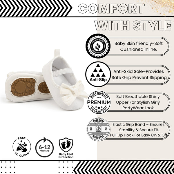 Baby Girls Bow Slip On Anti Skid White Bellies Booties-BT5460