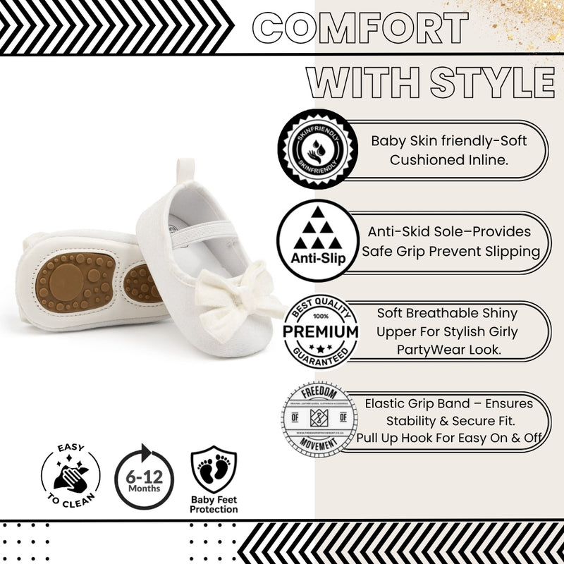 Baby Girls Bow Slip On Anti Skid White Bellies Booties-BT5460