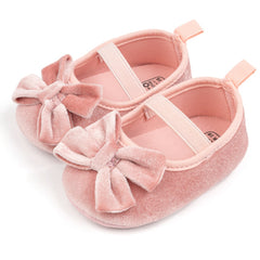 Baby Girls Bow Slip On Anti Skid Pink Bellies Booties-BT5461