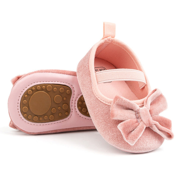 Baby Girls Bow Slip On Anti Skid Pink Bellies Booties-BT5461