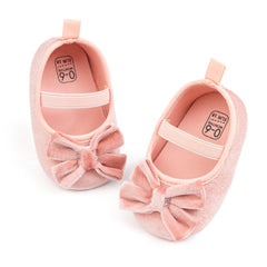 Baby Girls Bow Slip On Anti Skid Pink Bellies Booties-BT5461