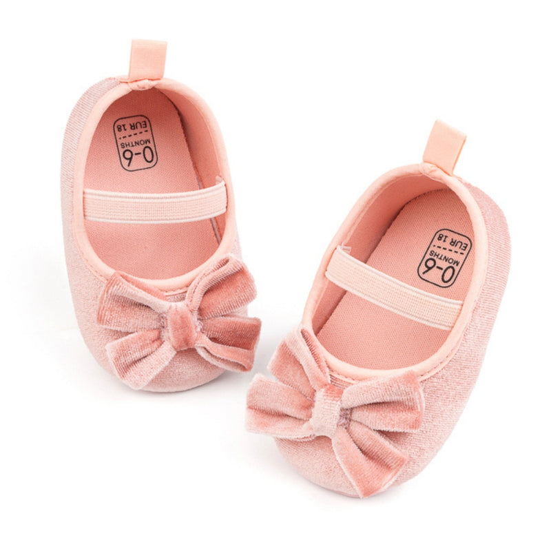 Baby Girls Bow Slip On Anti Skid Pink Bellies Booties-BT5461