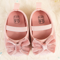 Baby Girls Bow Slip On Anti Skid Pink Bellies Booties-BT5461