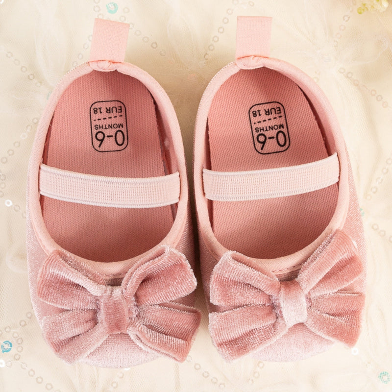 Baby Girls Bow Slip On Anti Skid Pink Bellies Booties-BT5461