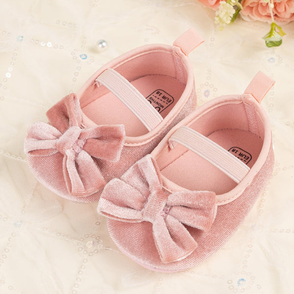 Baby Girls Bow Slip On Anti Skid Pink Bellies Booties-BT5461
