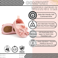 Baby Girls Bow Slip On Anti Skid Pink Bellies Booties-BT5461