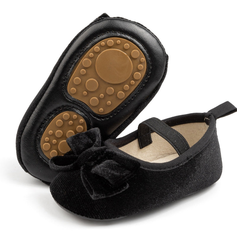 Baby Girls Bow Slip On Anti Skid Black Bellies Booties-BT5462