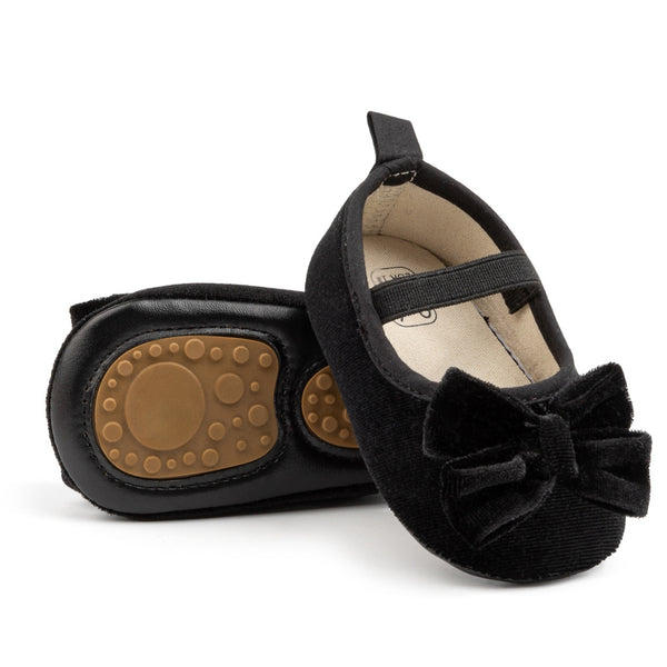 Baby Girls Bow Slip On Anti Skid Black Bellies Booties-BT5462