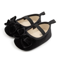 Baby Girls Bow Slip On Anti Skid Black Bellies Booties-BT5462