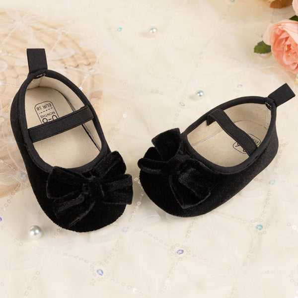 Baby Girls Bow Slip On Anti Skid Black Bellies Booties-BT5462