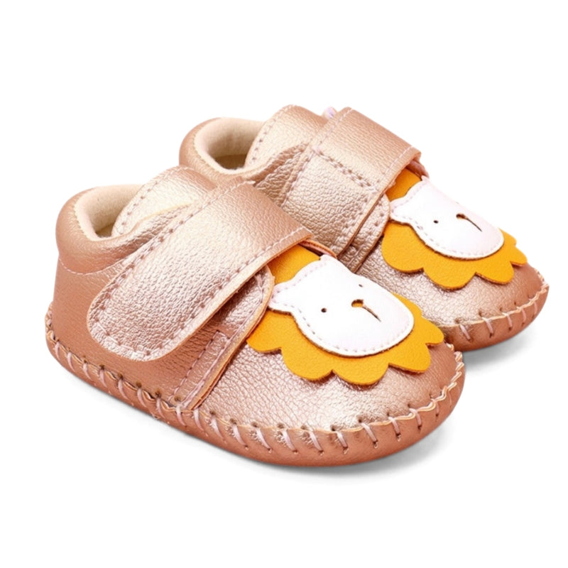Baby Unisex Lion Face Anti Slip Velcro Gold Shoe Booties-BT5463