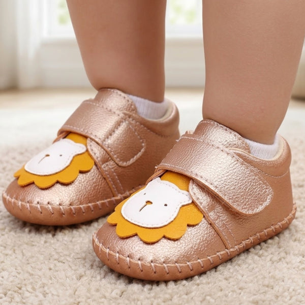 Baby Unisex Lion Face Anti Slip Velcro Gold Shoe Booties-BT5463