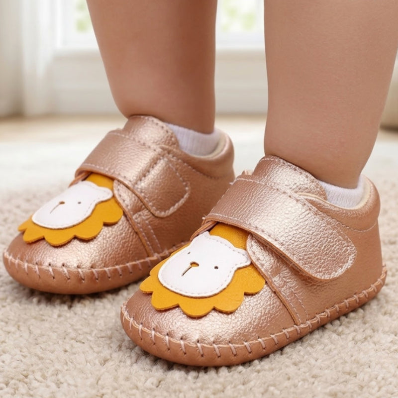 Baby Unisex Lion Face Anti Slip Velcro Gold Shoe Booties-BT5463