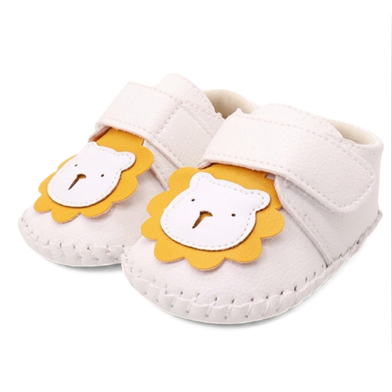 Baby Unisex Lion Face Anti Slip Velcro White Shoe Booties-BT5464