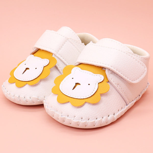 Baby Unisex Lion Face Anti Slip Velcro White Shoe Booties-BT5464