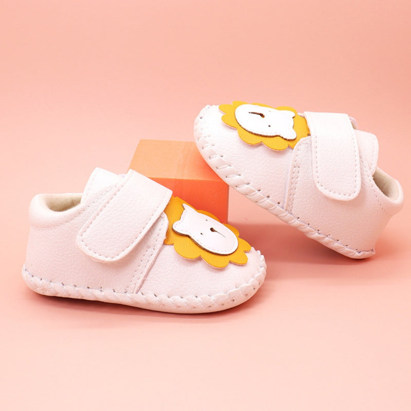 Baby Unisex Lion Face Anti Slip Velcro White Shoe Booties-BT5464