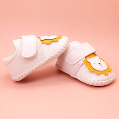 Baby Unisex Lion Face Anti Slip Velcro White Shoe Booties-BT5464