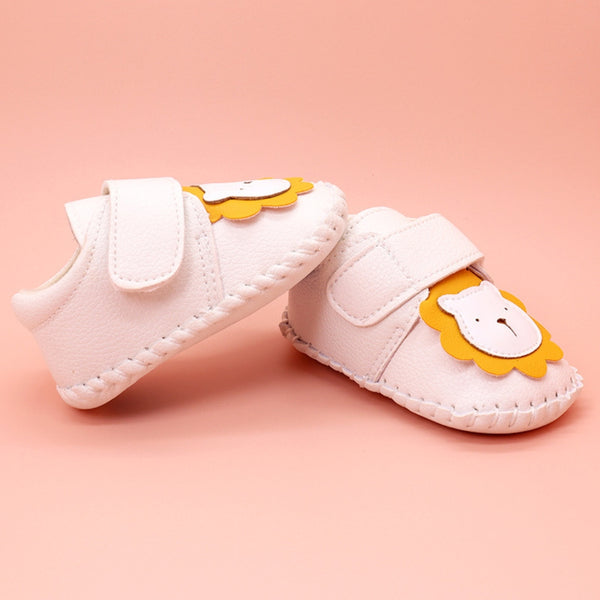Baby Unisex Lion Face Anti Slip Velcro White Shoe Booties-BT5464