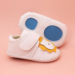 Baby Unisex Lion Face Anti Slip Velcro White Shoe Booties-BT5464