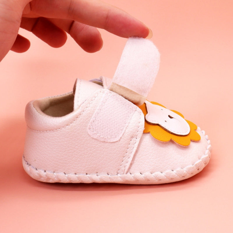 Baby Unisex Lion Face Anti Slip Velcro White Shoe Booties-BT5464