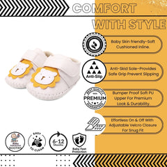 Baby Unisex Lion Face Anti Slip Velcro White Shoe Booties-BT5464