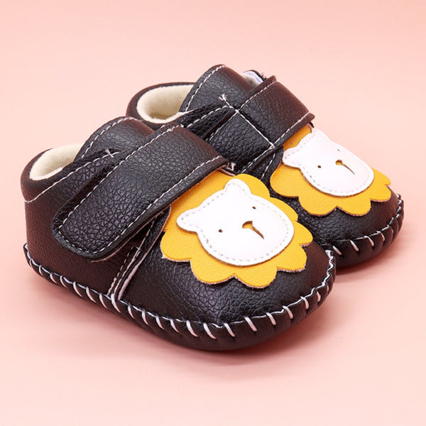 Baby Unisex Lion Face Anti Slip Velcro Black Shoe Booties-BT5465