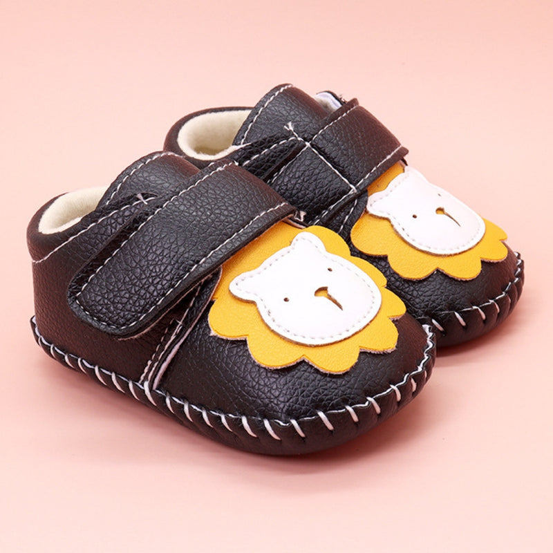 Baby Unisex Lion Face Anti Slip Velcro Black Shoe Booties-BT5465