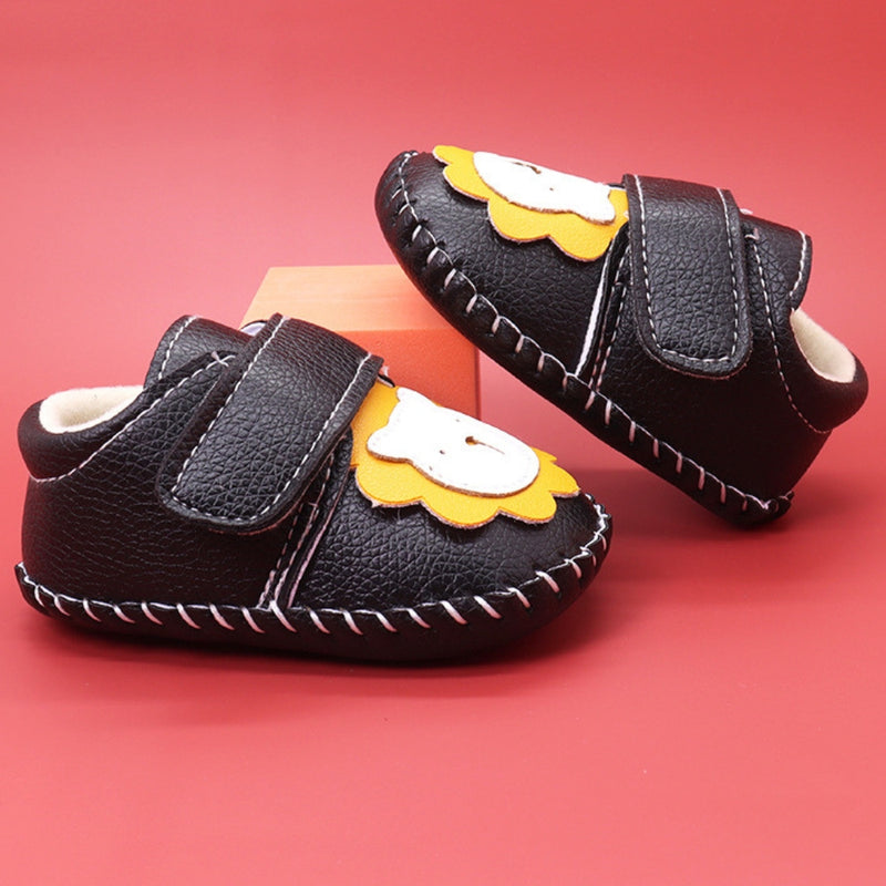Baby Unisex Lion Face Anti Slip Velcro Black Shoe Booties-BT5465