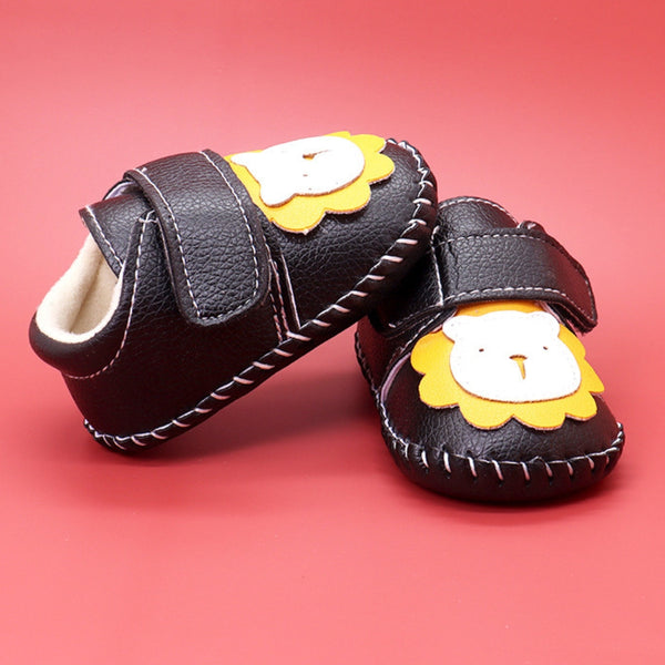 Baby Unisex Lion Face Anti Slip Velcro Black Shoe Booties-BT5465