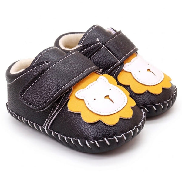 Baby Unisex Lion Face Anti Slip Velcro Black Shoe Booties-BT5465