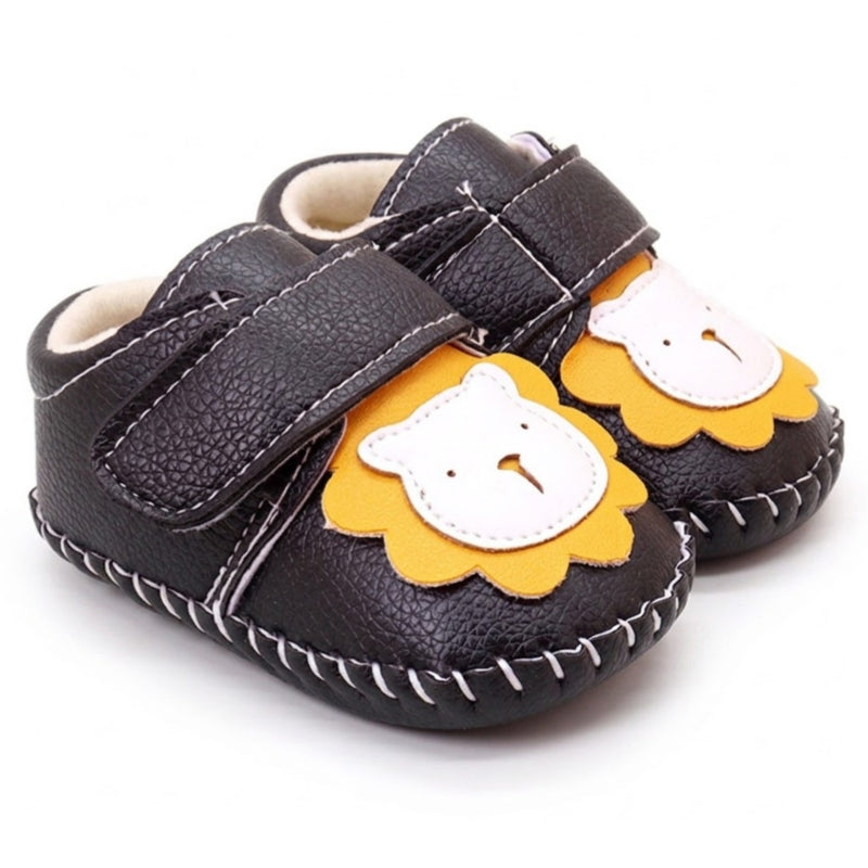Baby Unisex Lion Face Anti Slip Velcro Black Shoe Booties-BT5465