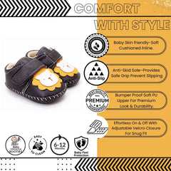 Baby Unisex Lion Face Anti Slip Velcro Black Shoe Booties-BT5465