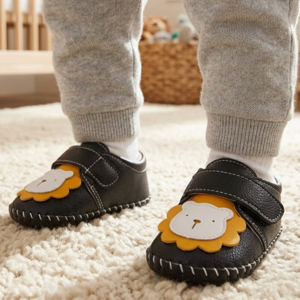 Baby Unisex Lion Face Anti Slip Velcro Black Shoe Booties-BT5465