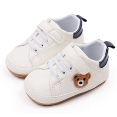 Baby Unisex Bear Face Anti Slip Velcro & Lace Brown Shoe Booties-BT5466