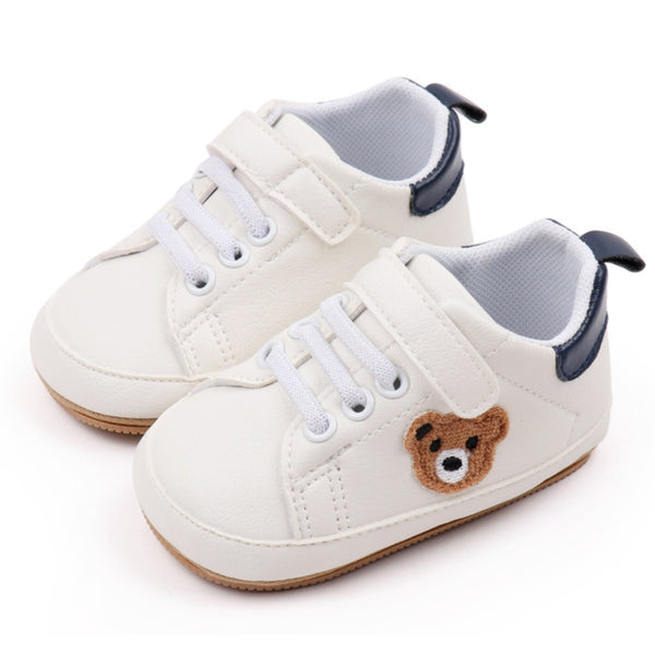 Baby Unisex Bear Face Anti Slip Velcro & Lace Brown Shoe Booties-BT5466