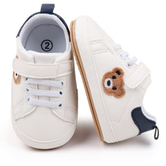 Baby Unisex Bear Face Anti Slip Velcro & Lace Brown Shoe Booties-BT5466