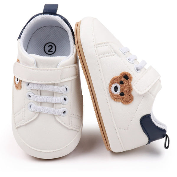 Baby Unisex Bear Face Anti Slip Velcro & Lace Brown Shoe Booties-BT5466