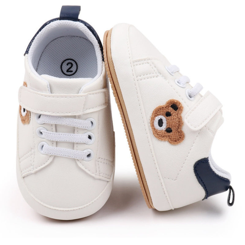 Baby Unisex Bear Face Anti Slip Velcro & Lace Brown Shoe Booties-BT5466