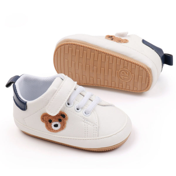 Baby Unisex Bear Face Anti Slip Velcro & Lace Brown Shoe Booties-BT5466