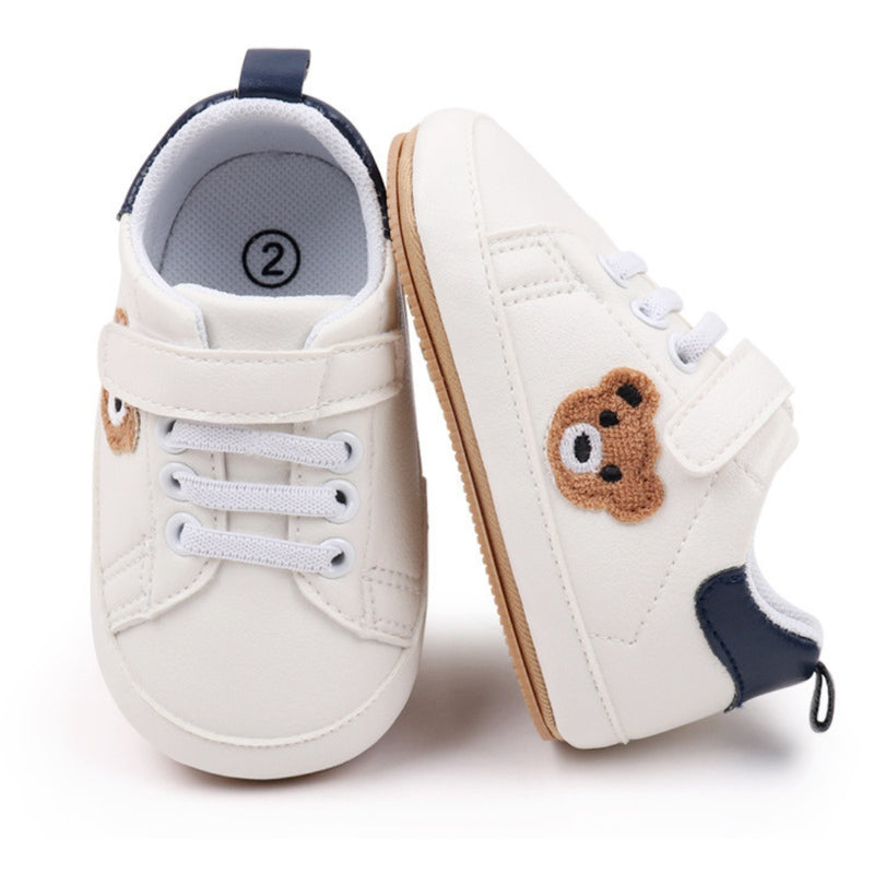 Baby Unisex Bear Face Anti Slip Velcro & Lace Brown Shoe Booties-BT5466
