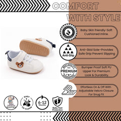Baby Unisex Bear Face Anti Slip Velcro & Lace Brown Shoe Booties-BT5466