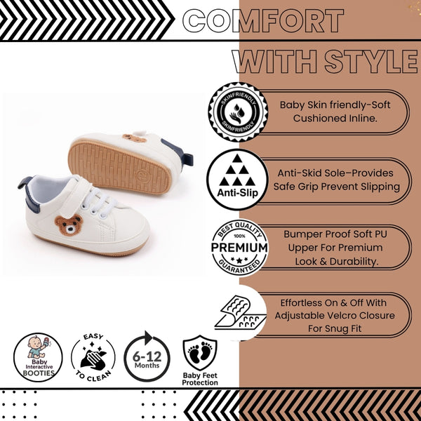 Baby Unisex Bear Face Anti Slip Velcro & Lace Brown Shoe Booties-BT5466
