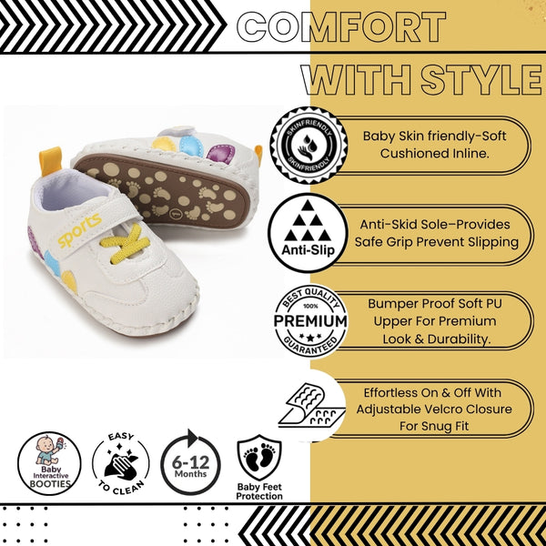Baby Unisex Sports Anti Slip Velcro & Lace Yellow Shoe Booties-BT5467