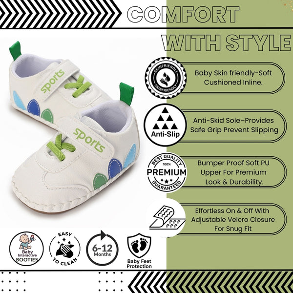 Baby Unisex Sports Anti Slip Velcro & Lace Green Shoe Booties-BT5468